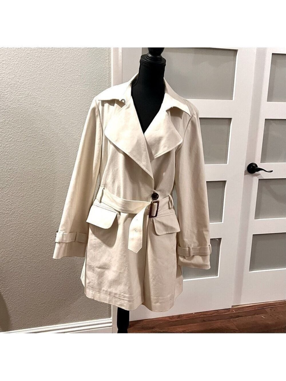 TALBOTS cream color trench coat. Size 14